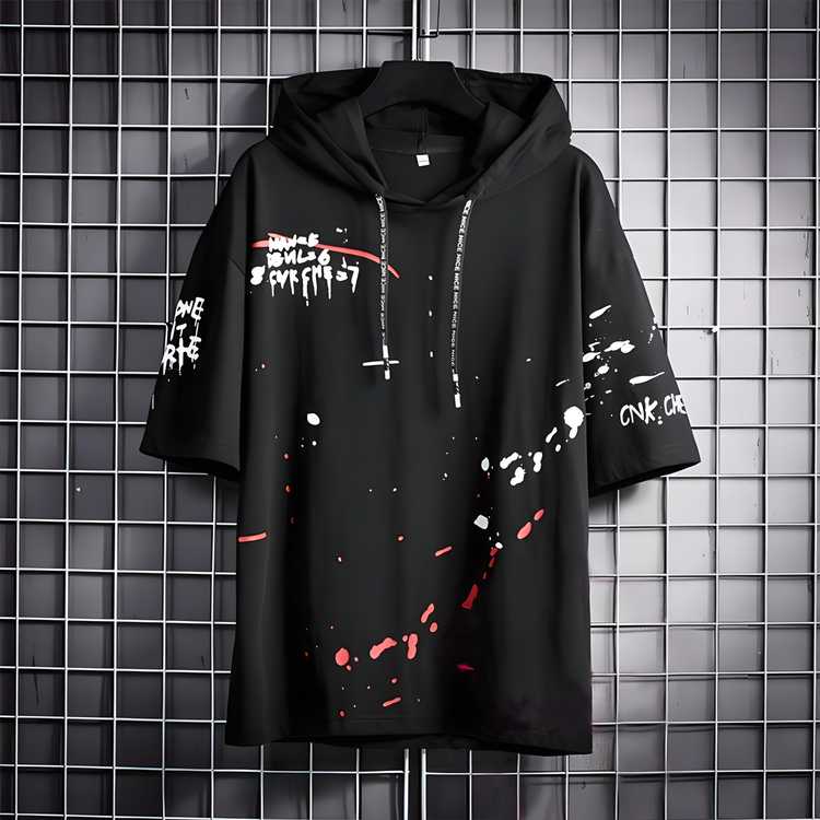 Typography Printed Hooded Cotton T-shirt - Aries Edge