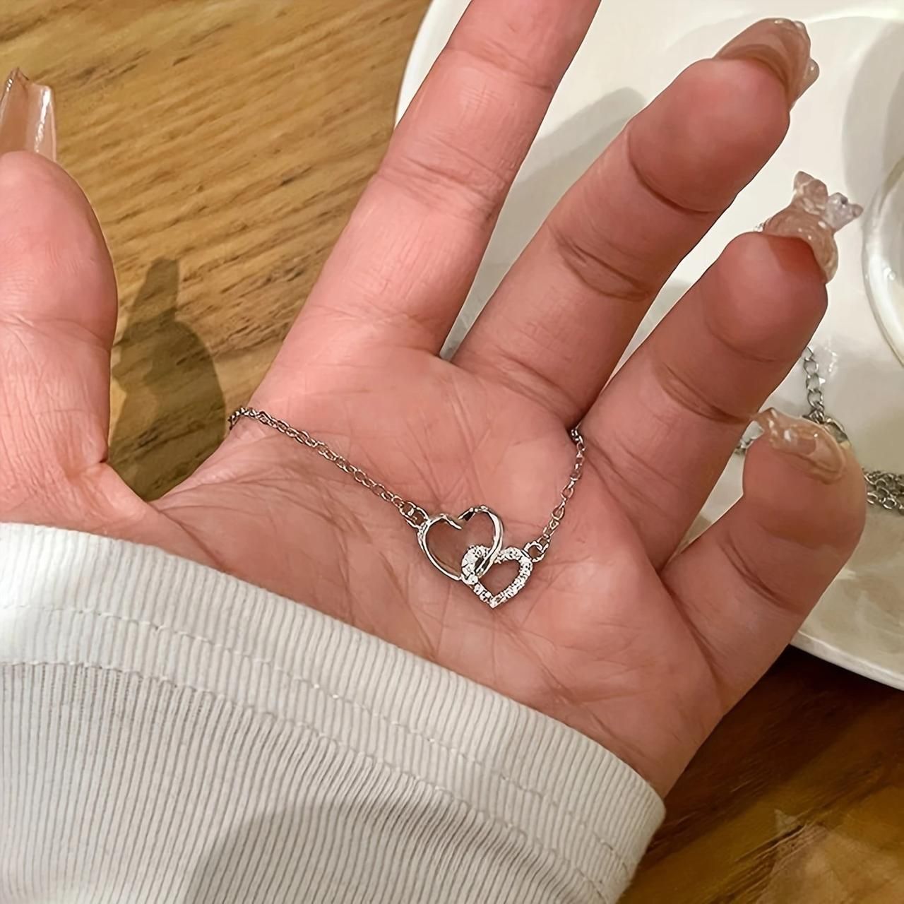 Women's Dual Heart Pendant with Chain Micro Plating - Aries Edge