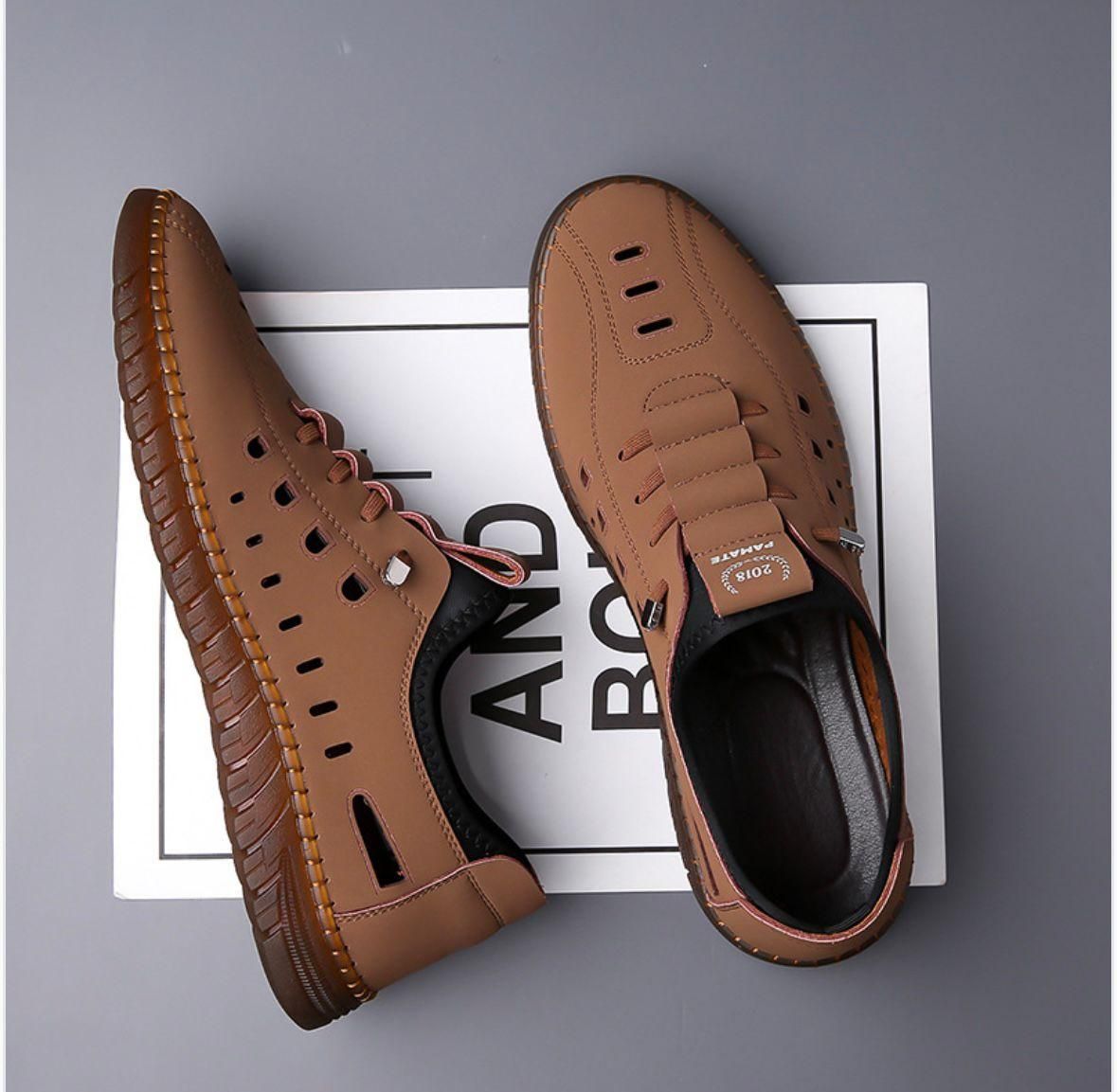 Men's Stylish Laser Cut Tan Casual Shoes - Aries Edge