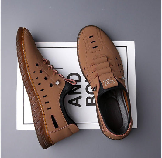 Men's Stylish Laser Cut Tan Casual Shoes - Aries Edge