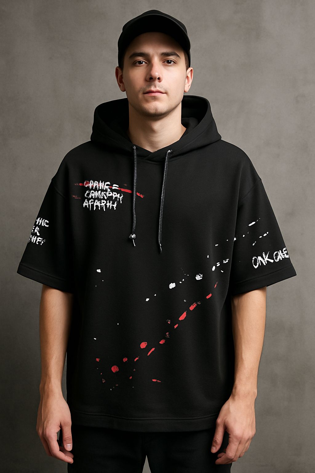Typography Printed Hooded Cotton T-shirt - Aries Edge