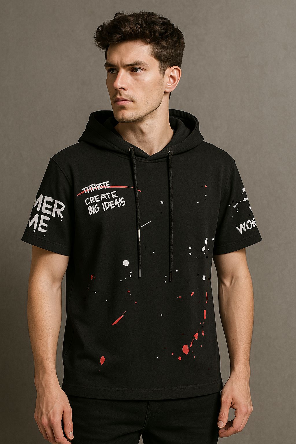 Typography Printed Hooded Cotton T-shirt - Aries Edge