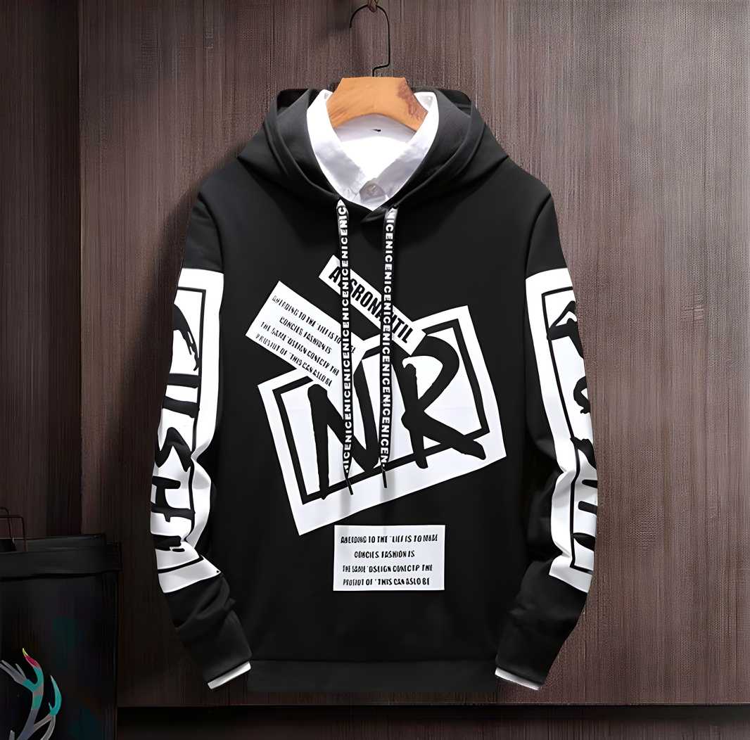 Cotton Blend Printed Full Sleeves Mens Hooded T-shirt - Aries Edge