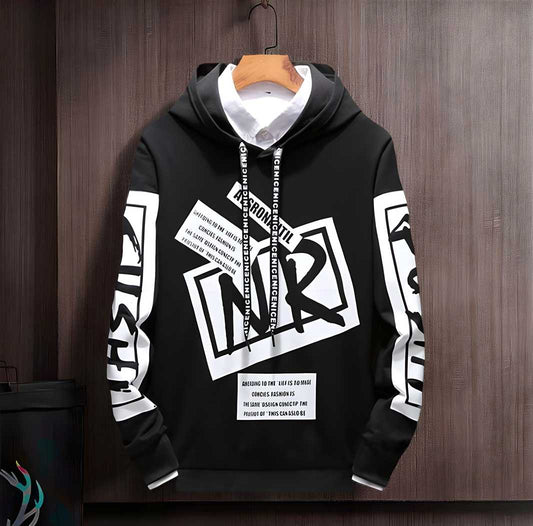 Cotton Blend Printed Full Sleeves Mens Hooded T-shirt - Aries Edge