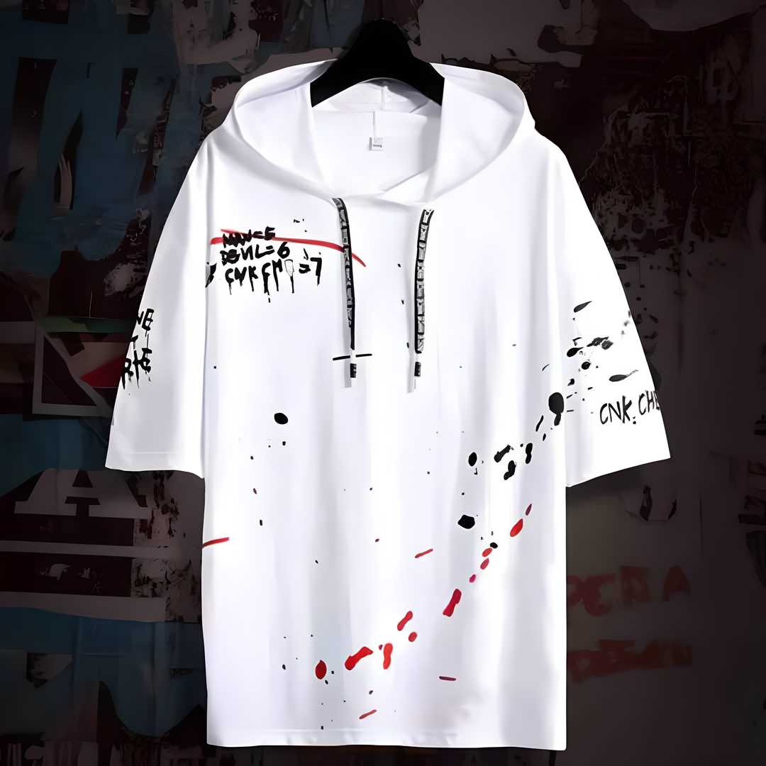 Typography Printed Hooded Cotton T-shirt - Aries Edge