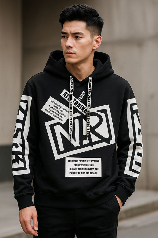 Cotton Blend Printed Full Sleeves Mens Hooded T-shirt - Aries Edge