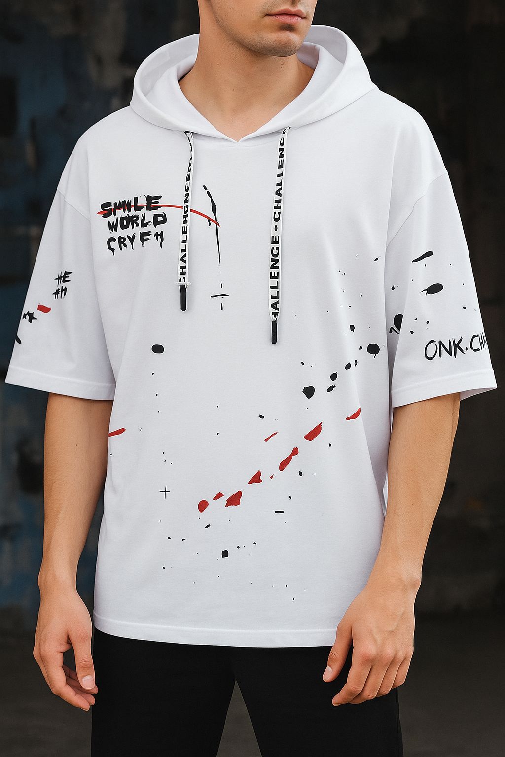 Typography Printed Hooded Cotton T-shirt - Aries Edge